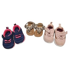 Baby Girl Sneaker Sandal Bundle Blue Pink Gold Floral Mesh Bundle Size 2 Size 3